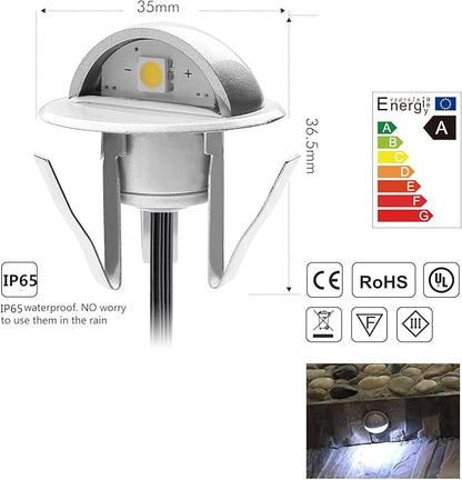 LED Outdoor Deck Lights Kit, 12V Low Voltage 10 Pack IP65 Waterproof Small In-Ground Recessed Step Deck Lighting with Transformer Pathway Outdoor Landscape Decoration Lamps(Warm White, Silver)