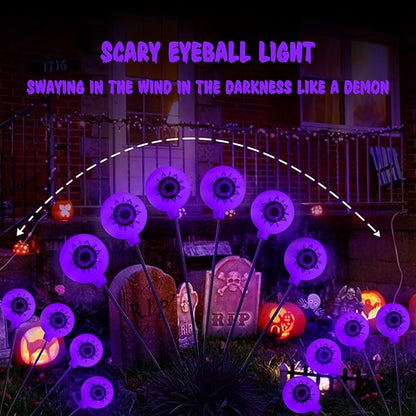 Halloween Solar Lights Outdoor Waterproof Solar Scary Eyeball Lights, 2 Pack Green Eyeball Swaying Firefly Lights, Solar Halloween Path Lights for Yard Garden Lawn Party Decor, Purple