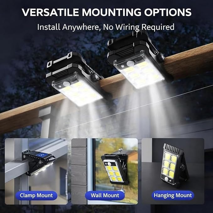 Clamp on Solar Motion Light, Clip On Solar Motion Sensor Light Outdoor, Portable,Waterproof, 3 Modes 3 Mounting Ways, Outdoor Led Lights for Fence, Wall, Garage, Patio Umbrella (#A,1PC)
