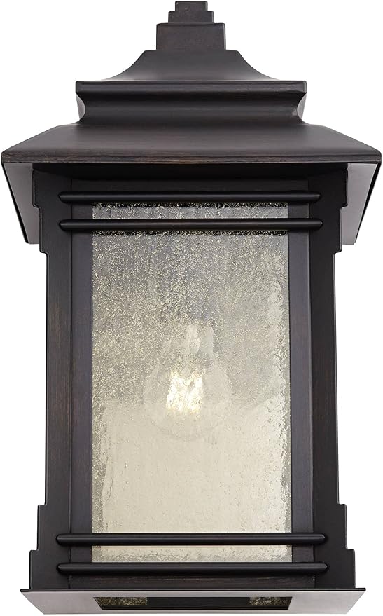 Franklin Iron Works Hickory Point Farmhouse Rustic Mission Outdoor Wall Light Fixture Bronze Lantern 16" Frosted | Lumora
