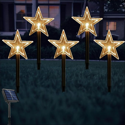 Solar Christmas Pathway Lights, 5 Pack Solar Christmas Decor Star Lights Outdoor Waterproof Stake Lights Garden Decorative Lights Walkway Lights for Landscape Yard Lawn Patio Wedding Party(Warm White)