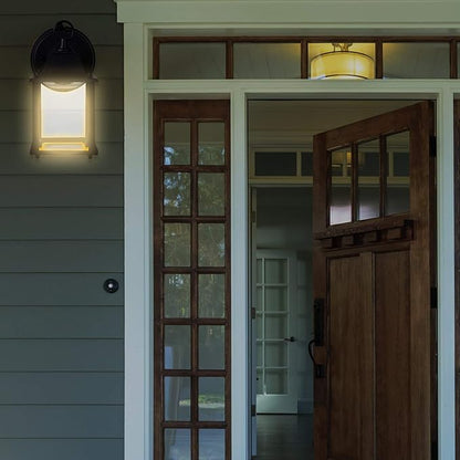 Maxxima LED Porch Lantern Outdoor Wall Light - Features Clear Glass, 3000K Warm White, 650 Lumens, Dusk to Dawn Photocell Light Sensor, Patio or Porch Sconce Fixture for Exterior Lighting - Black