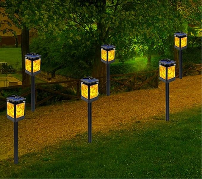 Ulalaza 1Pc Solar Outdoor Lights 12 LED Flickering Flames Torch Light Waterproof Landscape Ligh Auto On/Off Path Lights