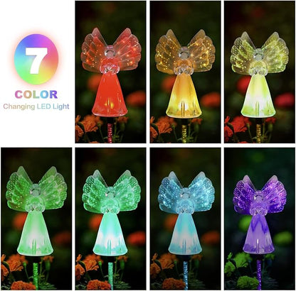 Outdoor Solar Garden Lights,2 Pack Solar Angel Decorative Lights, IP67 Waterproof Color Changing LED Solar Outdoor Lights,Solar Stake Lights for Cemetery Grave Garden Patio Yard Lawn Decoration
