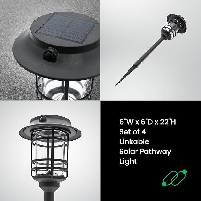 Mesh Linkable Series 4-Pack Solar LED Security Pathway Light w/ LiFePO4 Battery, 300LM, Auto-linking, 110°x16 ft Motion Detection, CCT 3000K/4000K/5000K, 4-Channel Settings, Stainless Steel