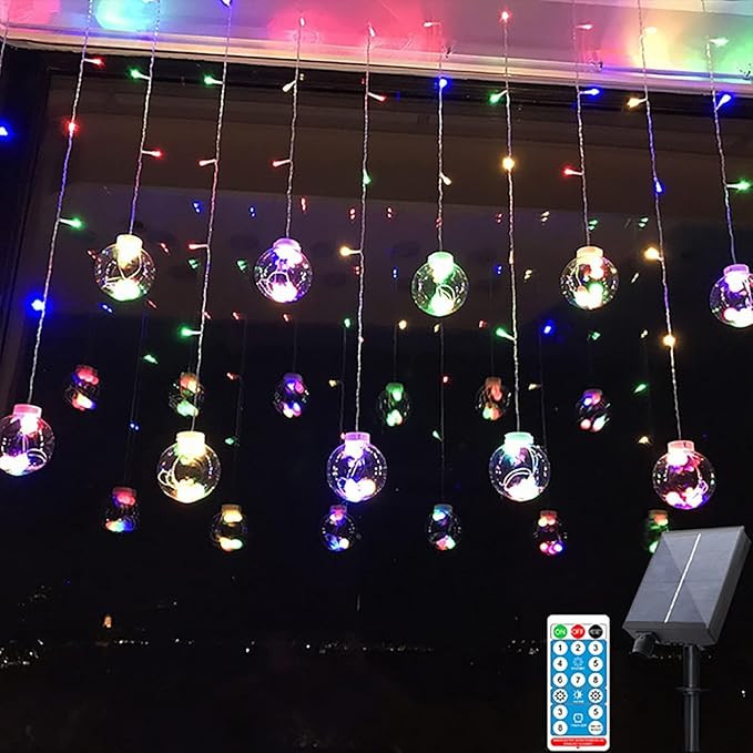 Solar Wishing Ball Fairy Curtain Lights, Waterproof 8 Modes Flashing String Lights with Remote Control for Bedroom, Christmas, Wedding, Party Decoration (Mutlicolor)