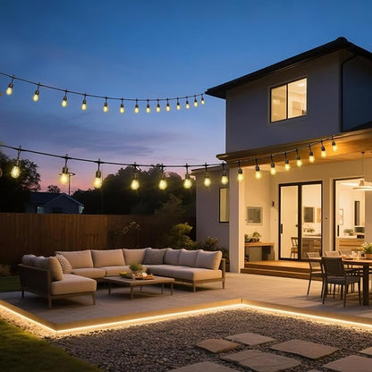 Outdoor Safety String Lights 100FT - Commercial Grade Low Voltage Strand with 40 S14 Shatterproof Bulbs for Tree Garden Yard bistro Cafe | Warm Yellow 3500K Party Lights | IP65 Waterproof | UL Listed