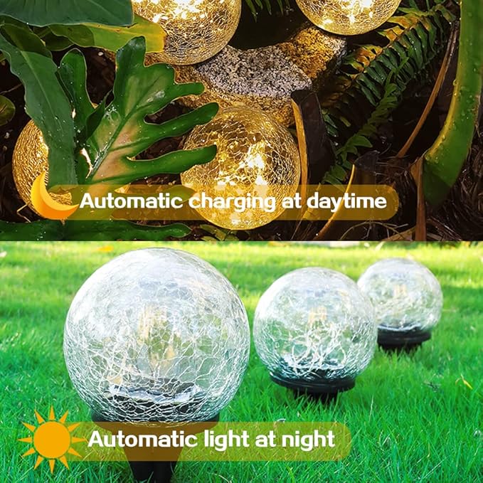TOMEX Solar Garden Lights, Cracked Glass Ball Waterproof Warm White LED for Outdoor Decor Decorations Pathway Patio Yard Lawn, 1Pack (5.9")
