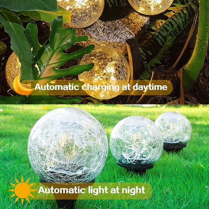 TOMEX Solar Garden Lights, Cracked Glass Ball Waterproof Warm White LED for Outdoor Decor Decorations Pathway Patio Yard Lawn, 1Pack (5.9")