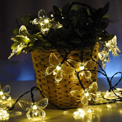 Solar String Lights, Waterproof 16ft 20LED Butterfly Christmas Fairy Lights Decorative Lighting for Home Party Wedding Patio Garden Porch Balcony (Warm White)
