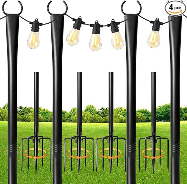 10Ft Metal String Light Poles with Fork for Outdoor Post Lights,4 Pack Pole for Hanging Christmas Lights Garden | Lumora