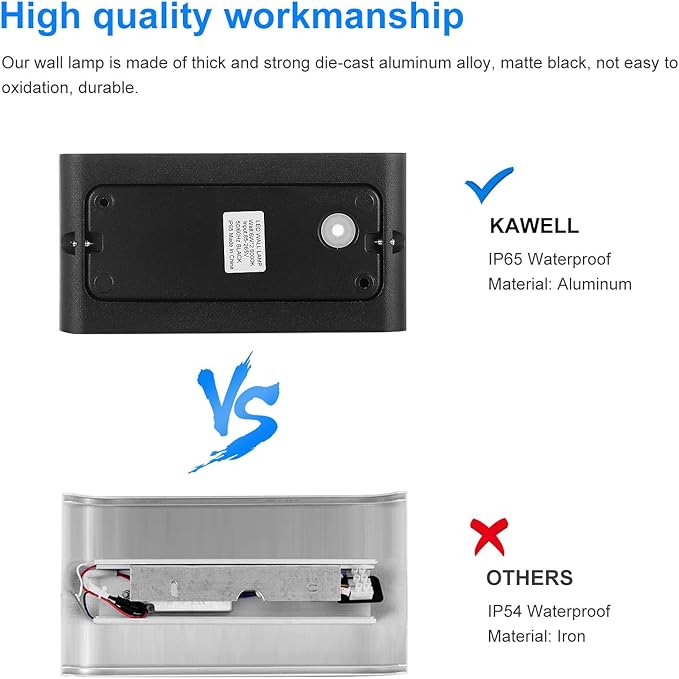 Kawell 12W Waterproof Modern Wall Sconce LED Wall Light Up Down Aluminum Wall Lamp LED Indoor Outdoor for Bathroom Living Room Bedroom Hallway Lounge Porch Corridor, Black 3000K