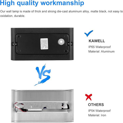 Kawell 12W Waterproof Modern Wall Sconce LED Wall Light Up Down Aluminum Wall Lamp LED Indoor Outdoor for Bathroom Living Room Bedroom Hallway Lounge Porch Corridor, Black 3000K