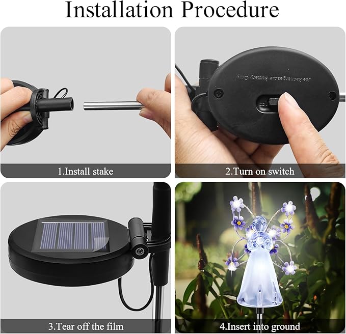Solar Garden Lights, Fairy Angel Solar Powered Fairy Waterproof Light, 2pcs LED Outdoor Decorative Light, Pathway Lights for Cemetery Grave Memorial Garden Yard Lawn Sympathy Gifts (Purple - 2PCS)