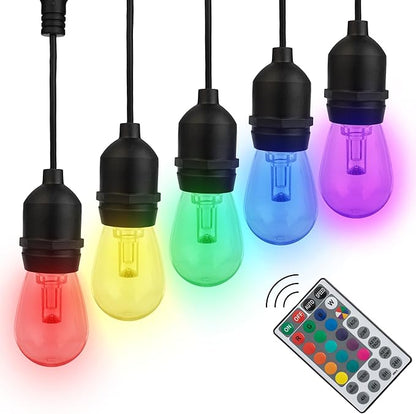 Outdoor String Lights - 50ft Color-Changing Patio Lights with Remote and Vintage-Style LED Edison Bulbs for Porch, Backyard, and Events by Pure Garden