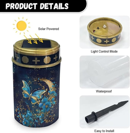 Buttefly Moon Print Solar Lights Outdoor Solar Garden Lights Waterproof Cemetery Solar Light Auto ON/Off Solar Powered Outdoor Garden Lights On/Off Automatic