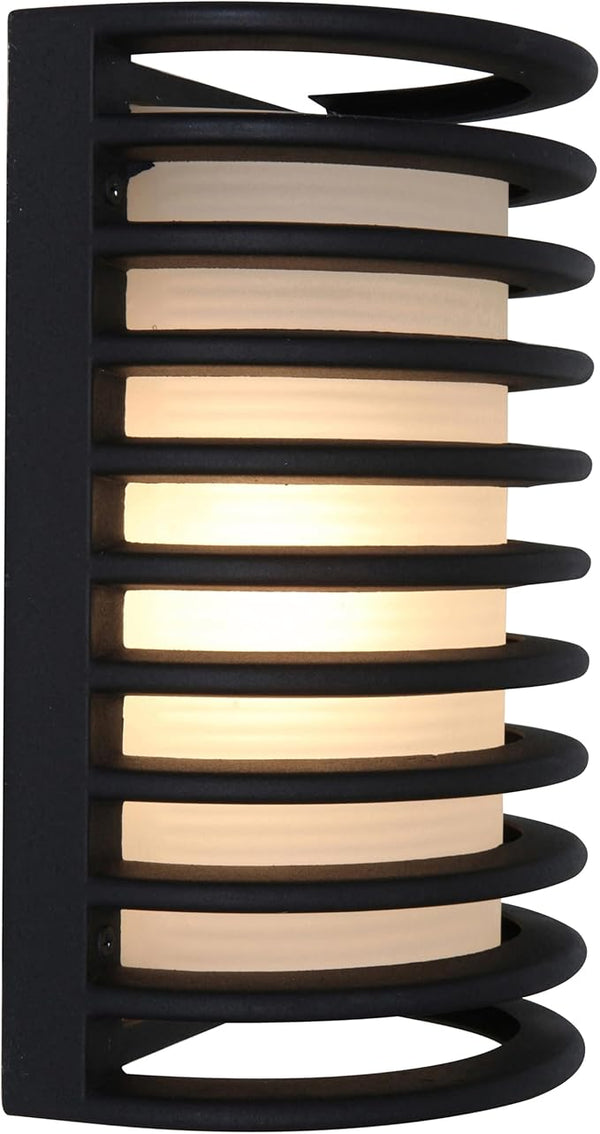 Bermuda - Outdoor Rubbed Bulkhead Wall Light - 11"H - Black Finish - Ribbed Frosted Glass Shade | Lumora
