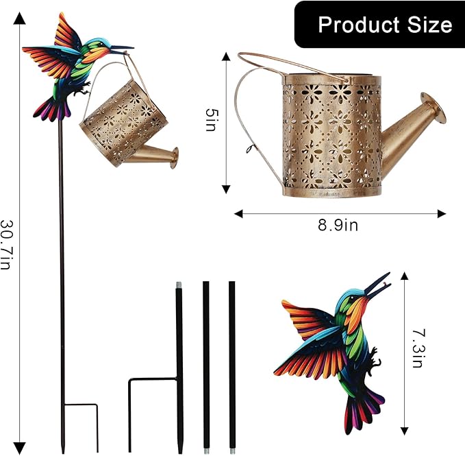 Solar Watering Can with Cascading Lights Outdoor Garden Decor,Solar Hummingbird Lights Shaped Hook Gardening Gifts | Lumora
