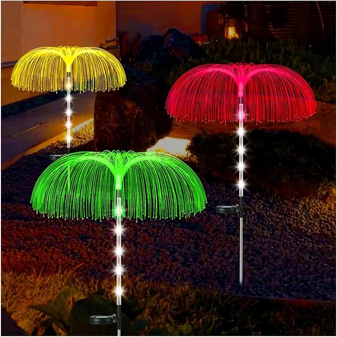 Outdoor Lawn Lamp Double Jellyfish Light 7 Colors Solar Garden Lights LED Fiber Optic Lights Outdoor Waterproof Decor Lamp for Lawn Patio Garden Lights (Color : Selection 1, Size : 1pcs)