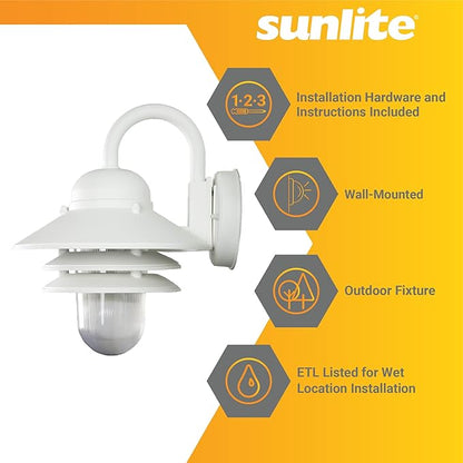 Sunlite 41367-SU Nautical Style Outdoor Wall Fixture, Medium Base Socket (E26), Weatherproof Polycarbonate, Prismatic Acrylic Lens, UL Listed, White