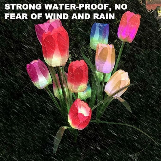 anso LED Solar Light Simulation Tulip Lawn Stake Lamps Outdoor Decor Garden DIY Path Light (Blue)