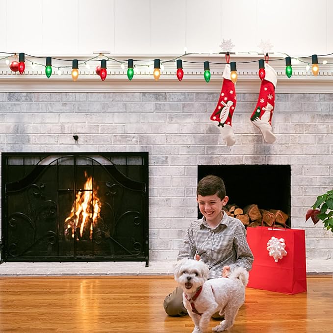 Abeja C9 Multicolor Chritsmas Lights, 25Ft Vintage Christmas String Lights with 26 Red/Green/Frosted White Bulbs | Lumora