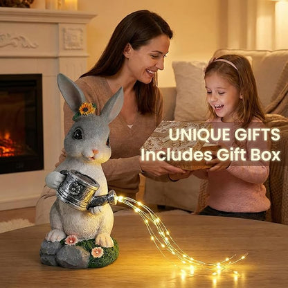 Solar Rabbit Garden Statues Outdoor Decor, Resin Rabbit Figurine Decorations with Solar Light, Whimsical Bunny Sculpture for Patio, Balcony, Yard, Lawn Ornament, Perfect Garden Gift