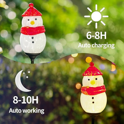 2 Pack Solar Powered Garden Stake Lights Outdoor, Cute Animal Outdoor Figurine Lights Ornament Statue Decor for Pathway, Patio, Red ＆ Black Snowman.