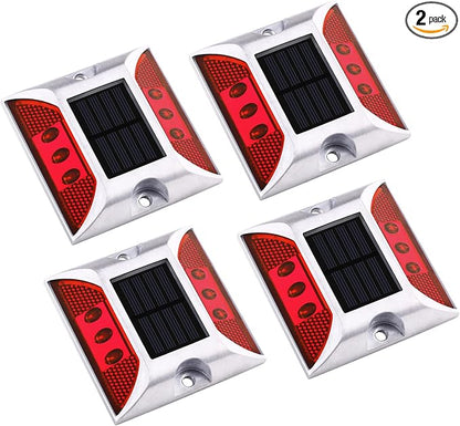 Aolyty Solar Driveway Marker Lights Outdoor, IP68 Waterproof Solar Dock Lights, Bright Warning Flashes Lights Reflective Road Marker for Deck Sidewalk Stair Garden Pathway (Red, 4 Pack)