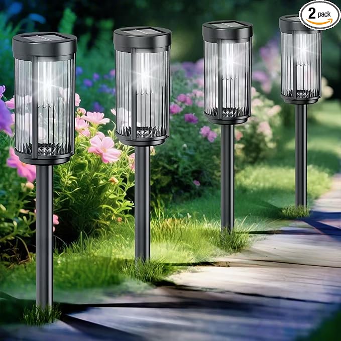EXCMARK 2 Pack Outdoor Solar Lights Waterproof for Yard Garden Walkway Pathway Lawn Decorative Contemporary Landscape Lighting. (Cool White Light, 2)