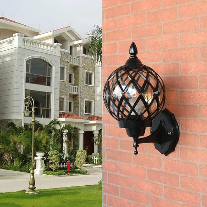 European Retro Style Outdoor Waterproof Wall Lamp,Die- AlumiExpression artistique m Light,Transparent Spherical s | Lumora