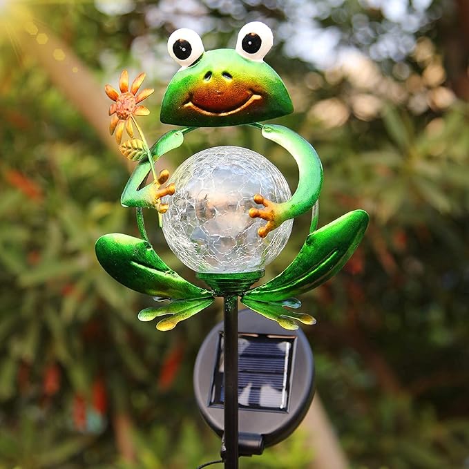 Litake Frog Solar Lights Outdoor Garden Decorative, Solar Frog Outdoor Decor for Garden, Auto ON/Off Solar Powered Stake Lights for Christmas Lawn Ornaments Patio Yard