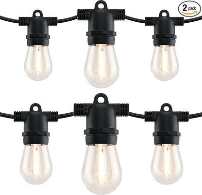 LED Patio String Lights, 70ft 30 Lights Adapter Powered, E26 Socket with S14 Bulbs Weatherproof Outdoor Bistro Lights (2 Sets of 15 Lights - Adapter)