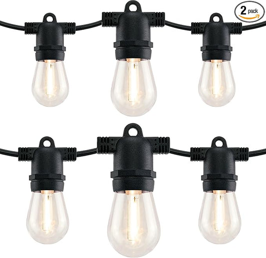 LED Patio String Lights, 70ft 30 Lights Adapter Powered, E26 Socket with S14 Bulbs Weatherproof Outdoor Bistro Lights (2 Sets of 15 Lights - Adapter)