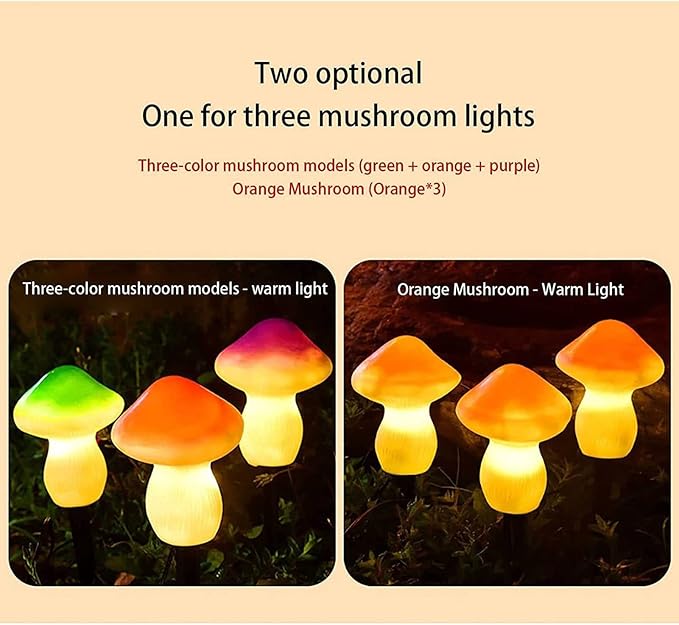 Super Bright Solar Lights, Set of 3 Solar Mushroom Lights, Outdoor Waterproof Solar Powered Mushroom Lights, Garden Stake Lights for Garden Yard Backyard Lawn Path Lights (Color : 3 Colors)