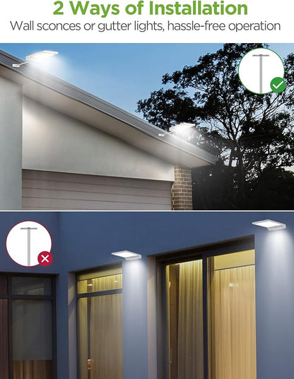 InnoGear Solar Gutter Lights Outdoor, 80 LED Wall Mount Lighting with Motion Sensor 4 Working Modes IP65 Waterproof 450 Lumens for Front Door Yard Garage, Pack of 2