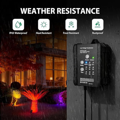 Outdoor All-in-One RGBWW Low Voltage Landscape Lighting Kit, 6-Pack 12W Color Changing LED Spotlight Light with Transformer and 16/2 Wire,12-24V AC/DC Waterproof for Yard Garden Festival Decor