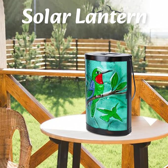Hanging Solar Lantern Outdoor Waterproof Hummingbird Solar Lights Glass Tabletop Decorative Lamp for Outdoor Patio | Lumora