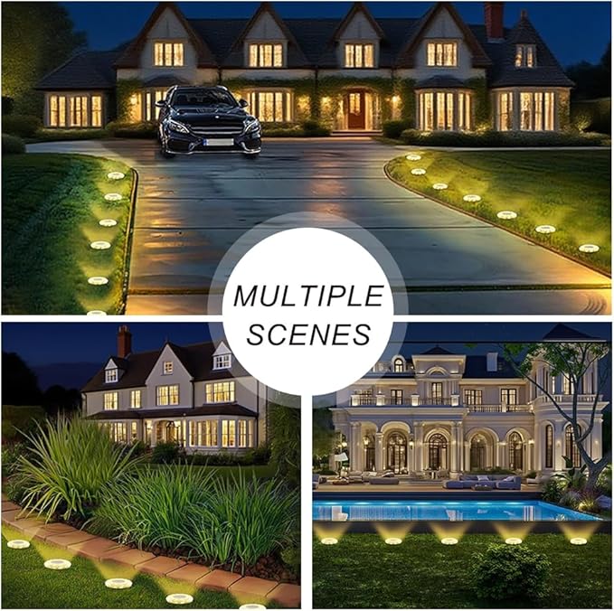 Solar Ground Lights Outdoor, IP65 Waterproof Landscape Lighting for Garden Patio Pathway Lawn Deck Cool White-Warm Light-RGB (Warm Light -12Pack)