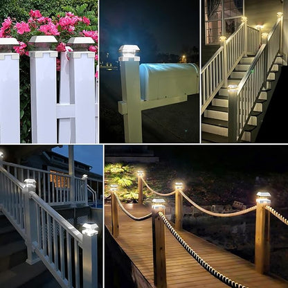 4x4 Solar Post Cap Lights with 2 Lighting Modes, 2 Packs Outdoor Post Light Solar Powered Waterproof IP65, Fence Deck Lights for 4×4 Wood/Vinyl Posts, White