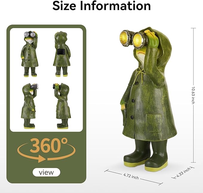 Solar Garden Statues Decor Frog with LED Lights and Telescope, Outdoor Garden Statues, Frog Statue for Patio, Balcony, Housewarming, Yard Ornaments Gifts for Women