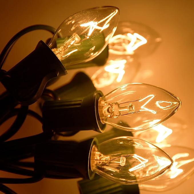 C7 Christmas Lights, 25Ft C7 Clear Christmas String Lights with 27 C7 Warm White Bulbs, Vintage Christmas String Lights for Garden, Patio, Backyard, Cafe, Xmas Party, 5 Watt e12 Base
