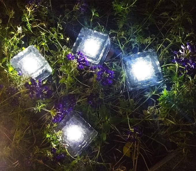 Solar Ice Cube Lights - Solar Brick Light LED Landscape Light Crystal Brick Light Outdoor Path Lights Waterproof for Outdoor Garden Patio Yard Lawn Pool Decoration (White, 2pcs)