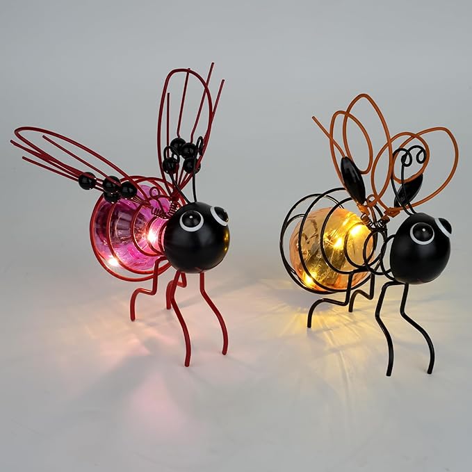 Solar Bees Lights Outdoor 2025 New Hanging Solar Garden Bee Outdoor Patio Garden Decor Simulation Bumble Solar Light for Christmas, Yard, Patio, Porch