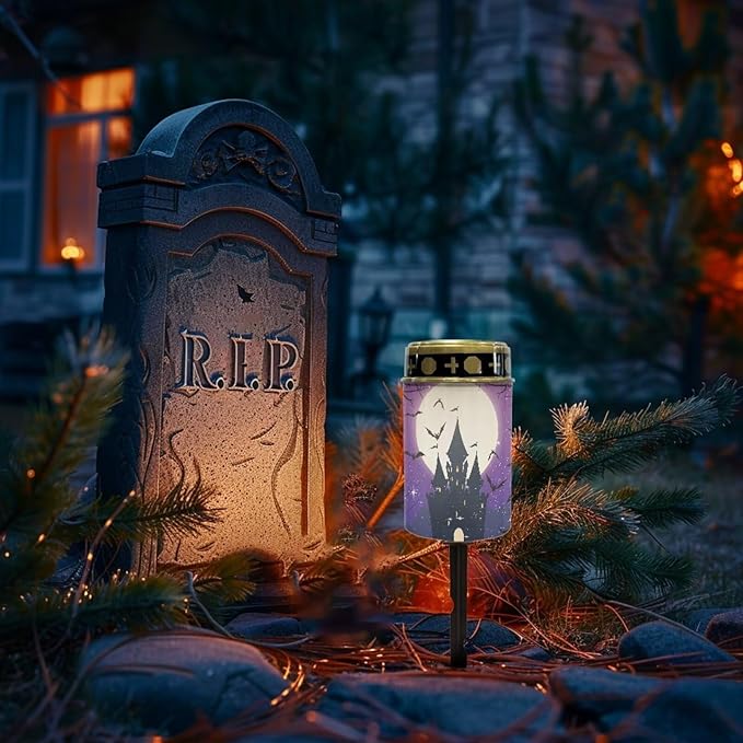 Solar Light Outdoor Halloween Solar Garden Light Castle Moon Print Solar Light Landscape Path Light Halloween Decor for Your Garden, Landscape, Path, Yard