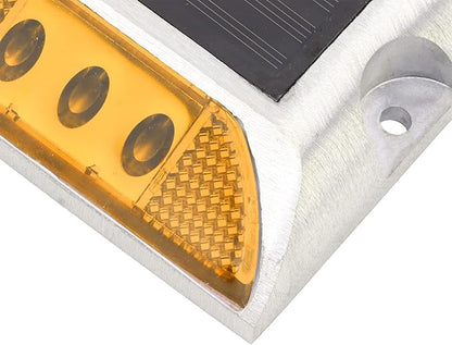 Alomejor Solar Driveway Lights, Cast Aluminum IP68 Outdoor Light with 72 Hour Runtime, 10 Ton Pressure Marker for Pathway and Garden (Yellow)
