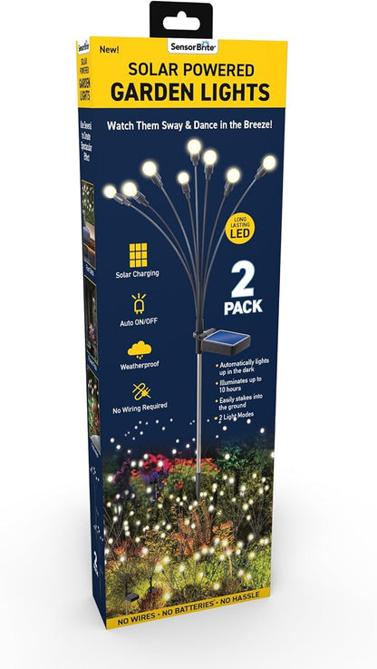 Sensor Brite Solar Garden Lights, Adjustable Firefly Lights with 10-Hour Illumination, Auto ON/Off Outdoor Garden Lights, Easy Install LED Light Pair, Weatherproof Garden Decor, Pack of 2