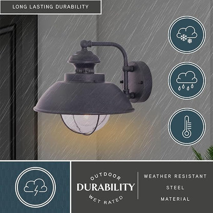 VAXCEL Harwich 10.25 in. H 1-Light Textured Gray Coastal Outdoor Wall Sconce Made of Durable Steel, Clear Seeded Glass Shade, LED Compatible, Use for Exterior Porch Patio Front Door or Garage