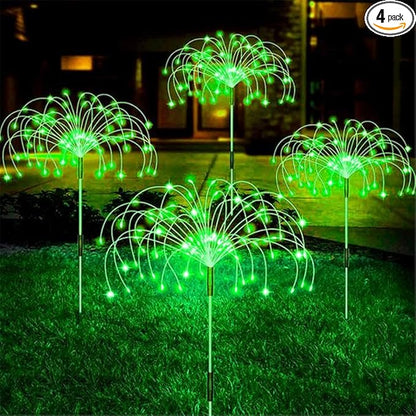 4 Pack Outdoor Solar Lights, Solar Garden Lights Bigger Firework Fairy Lights, Waterproof Outdoor Lights - Bigger Solar Panel for Garden Patio Yard Pathway (Firework Light-Green)