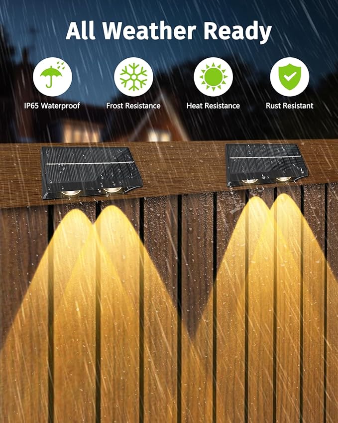 Solar Fence Lights Outdoor with Remote Control, RGB Color Changing & Warm/Cool White LED Deck Lights, High | Lumora